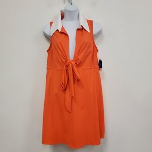 Lands End Womens One Piece Creora Swim‎ Dress Size 14 Orange Collared Vacation